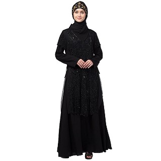 2 piece party wear abaya with full bead work- Black